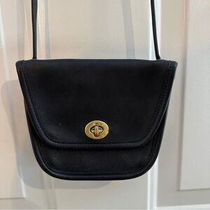 Coach Vintage Mini Black Leather Turnlock Crossbody Bag